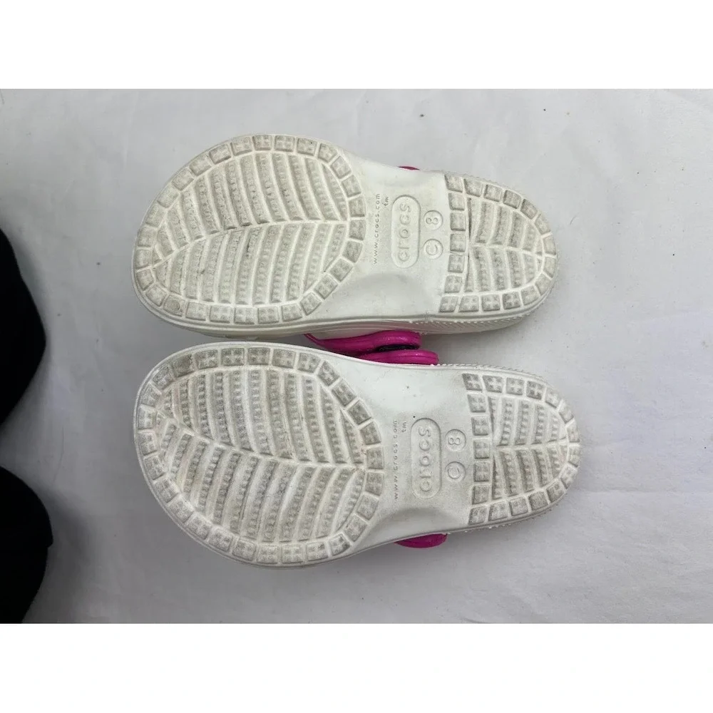 Crocs White Butterfly Sandals Girls Sz 8 Toddler Pink Purple Blue Shoes Slides